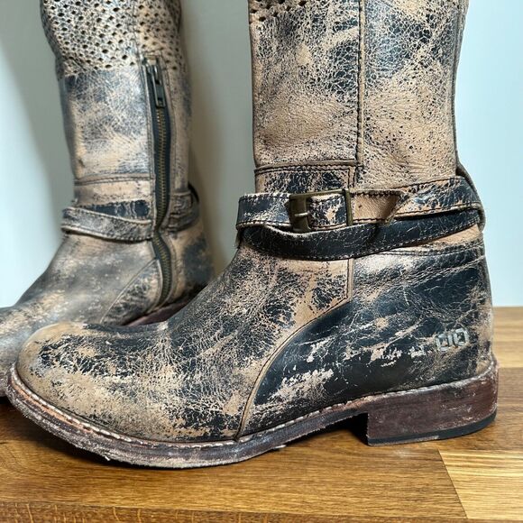 BedStu Biltmore Black Lux Riding Boots Women's 9.5 Distressed Brown Perforated - Picture 2 of 16